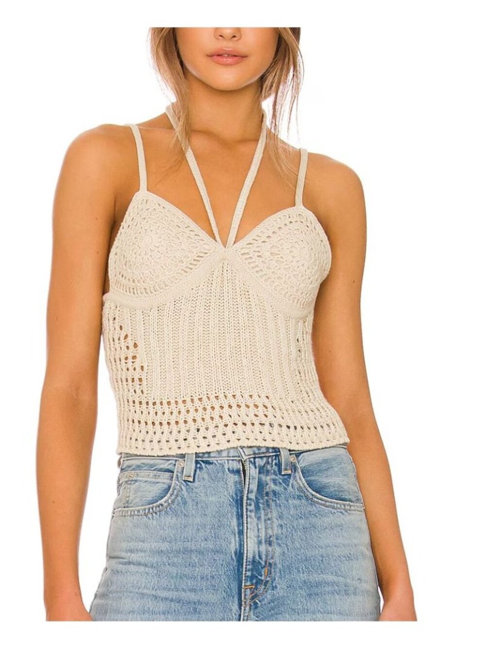 Jonathan SIMKHAI Ralia Corded Crochet Bustier Crop Top Shell Linen Small